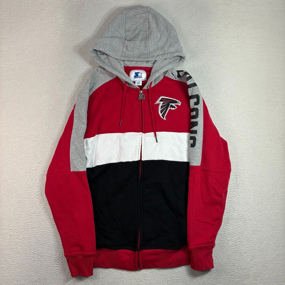 Y2K Starter Atlanta Falcons Full Zip Hoodie Men L Red Colorblock NFL Jacket